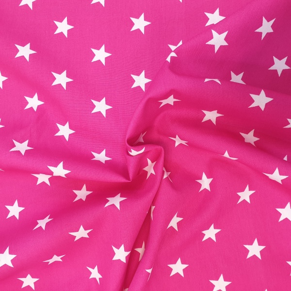 100% Cotton Stars WHITE ON CERISE